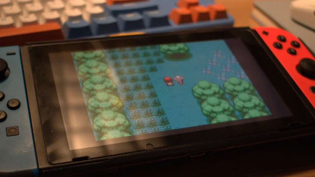 Gameplay screen of Pokémon FireRed running on a Nintendo Switch.